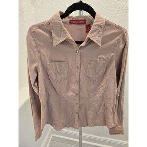 Gloria Vanderbilt Tan Corduroy Long Sleeve Studded Snap Womens M Shirt NWT